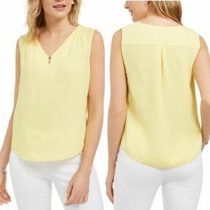 Kasper Yellow Sleeveless Keyhole Pullover Sheer Blouse Size Petite Small NWT